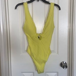 Bright yellow low cut 1 piece swimsuit